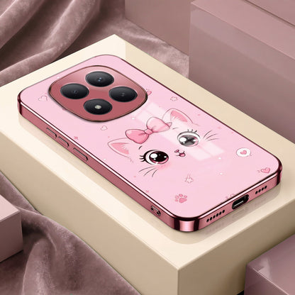 Redmi Note 15 Pro+ 5G Luxury Cute Cat Pink Electroplated Glass Phone Back Case