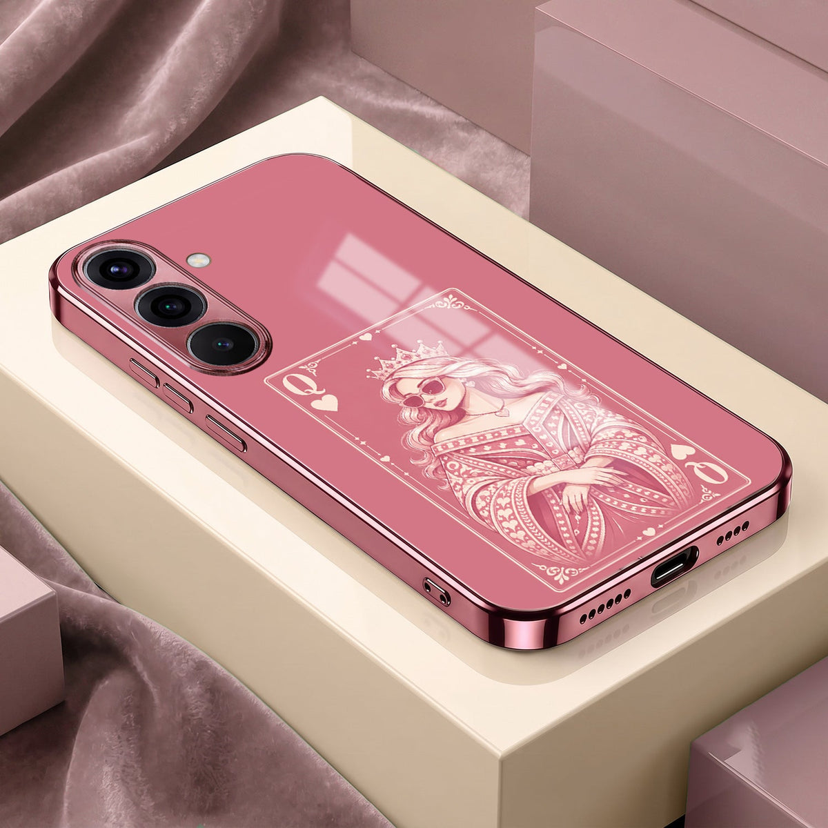 Samsung Galaxy A56 5G Luxury Royal Queen Pink Electroplated Glass Phone Back Case