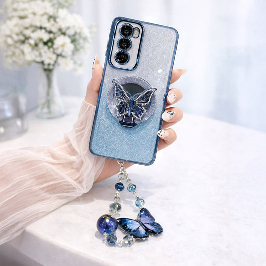 Oppo Reno 12 Pro 5G Stunning Shimmer Electroplating Butterfly Stand Charm Case