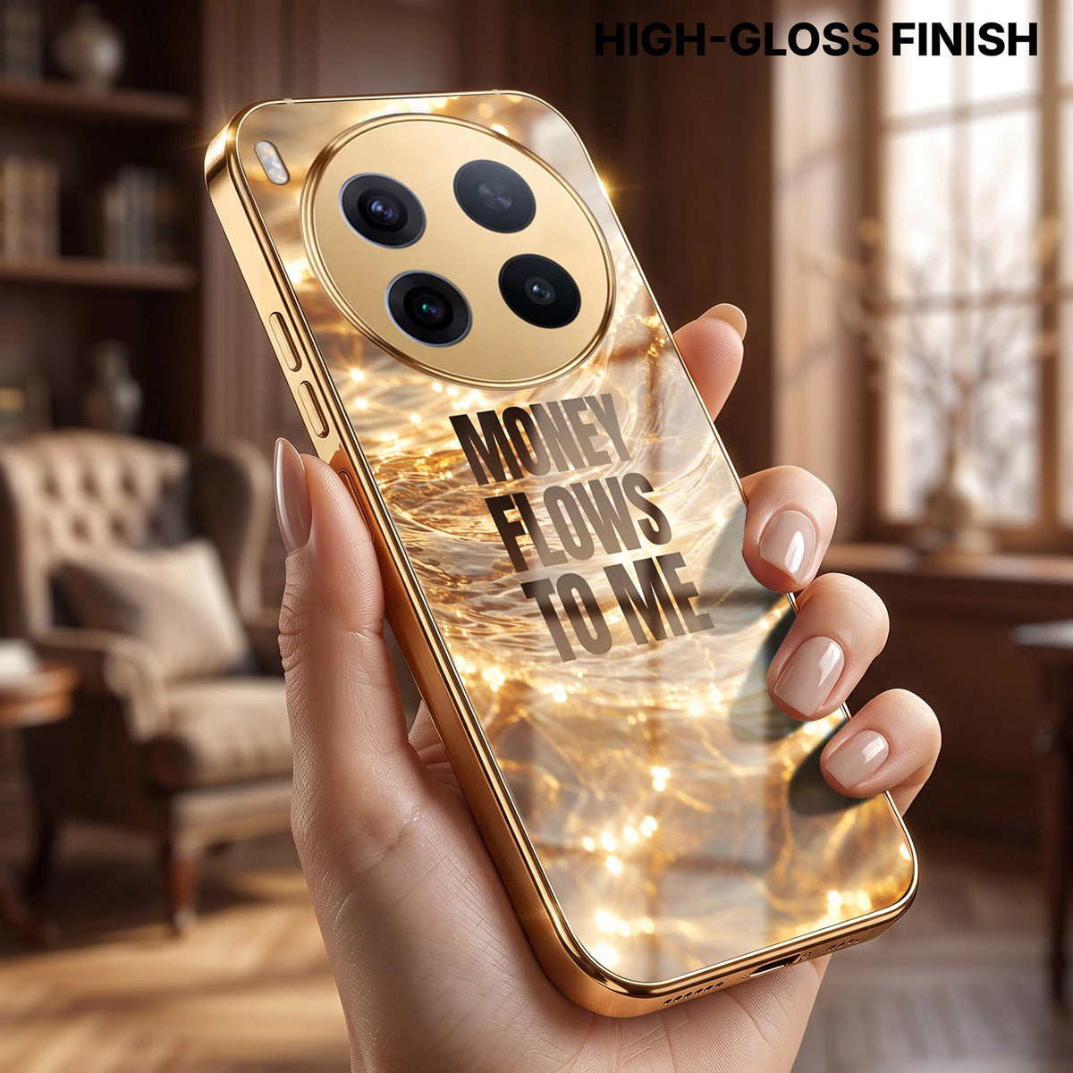 Vivo X300 Pro 5G Money Flows To Me Gold Electroplated Glass Phone Back Case