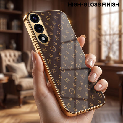 Oneplus Nord 5 5G Luxury Monogram Brown Gold Electroplated Glass Phone Back Case