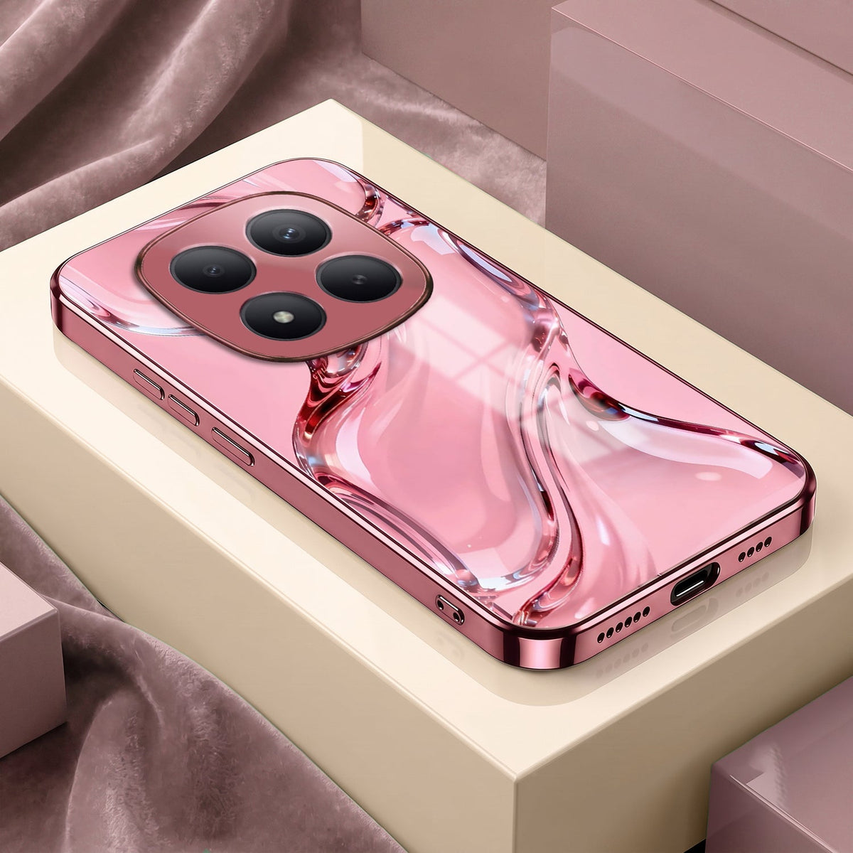 Redmi Note 15 Pro+ 5G Crystal Wave Energy Pink Electroplated Glass Phone Back Case