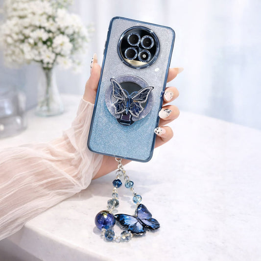Realme 13 Pro+ 5G Stunning Shimmer Electroplating Butterfly Stand Charm Case
