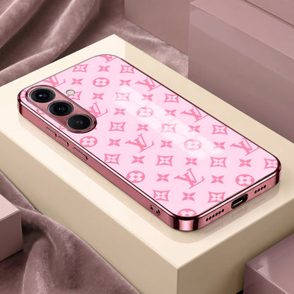 Samsung Galaxy A36 5G Luxury Monogram Pink Electroplated Glass Phone Back Case