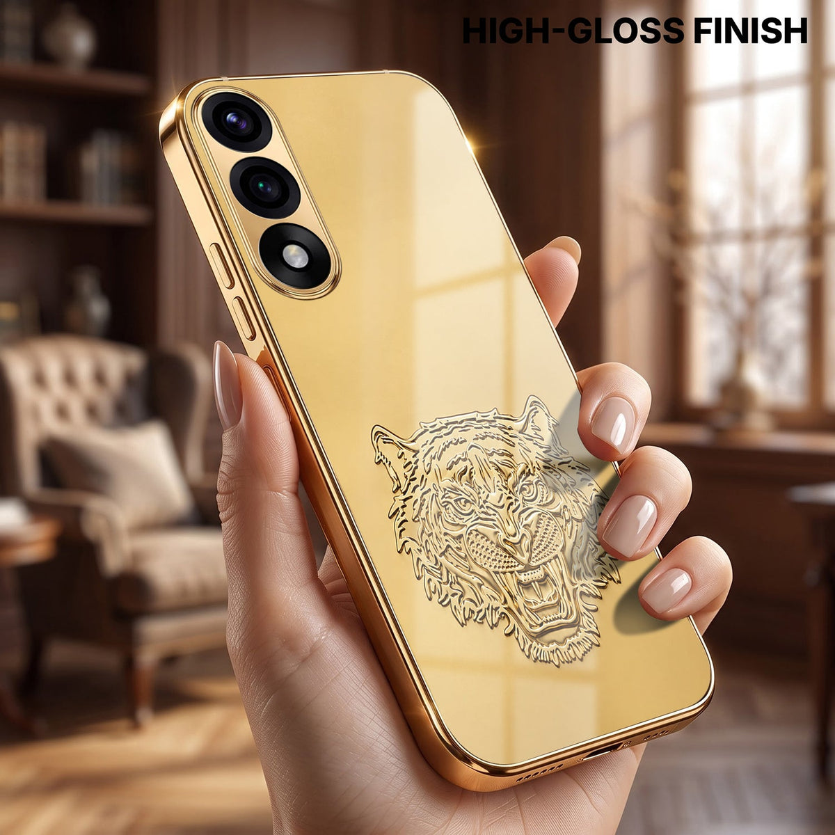 Oneplus Nord 5 5G Golden Tiger Face Gold Electroplated Glass Phone Back Case