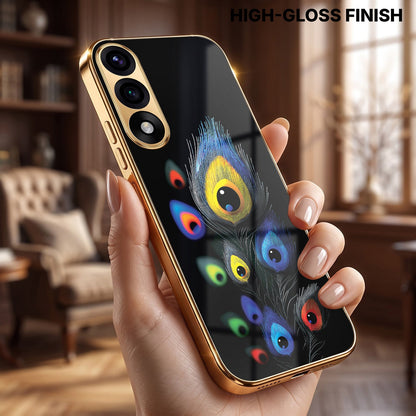 Oneplus Nord 5 5G Multi-Feather Peacock Gold Electroplated Glass Phone Back Case