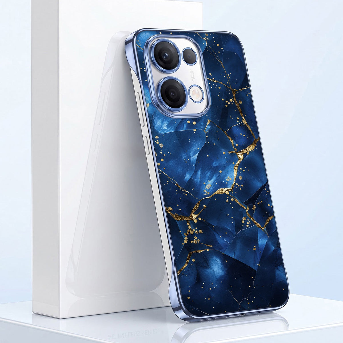 Oppo Reno 13 5G Marbel Gold Blue Printed  Frameless Back Case