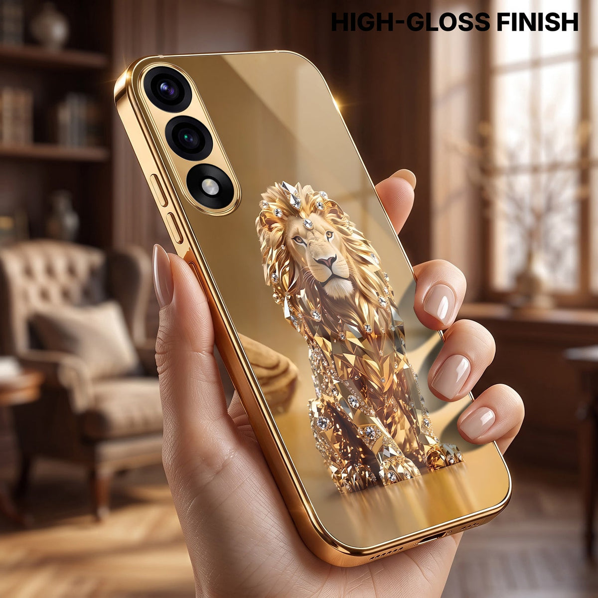 Oneplus Nord 5 5G Luxury Lion Gold Electroplated Glass Phone Back Case