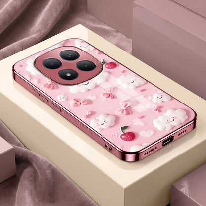 Redmi Note 15 Pro+ 5G Luxury 3D Clouds Pink Electroplated Glass Phone Back Case