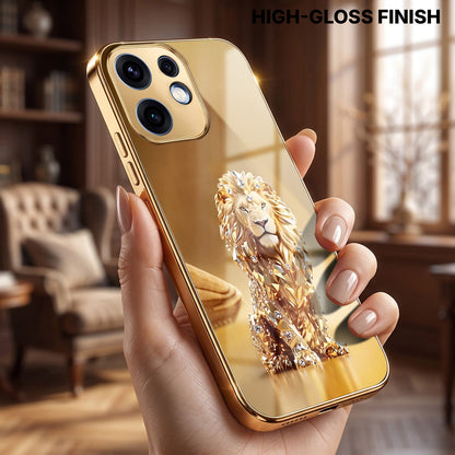 Oppo Reno 16 5G Luxury Lion Gold Electroplated Glass Phone Back Case