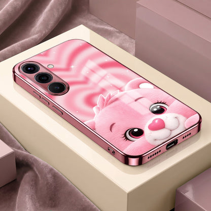 Samsung Galaxy A56 5G Luxury Cute Teddy Pink Electroplated Glass Phone Back Case
