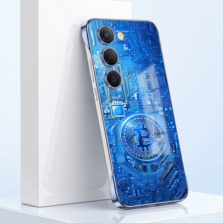 Samsung Galaxy S23+ 5G Bitcoin Blue Printed  Frameless Back Case