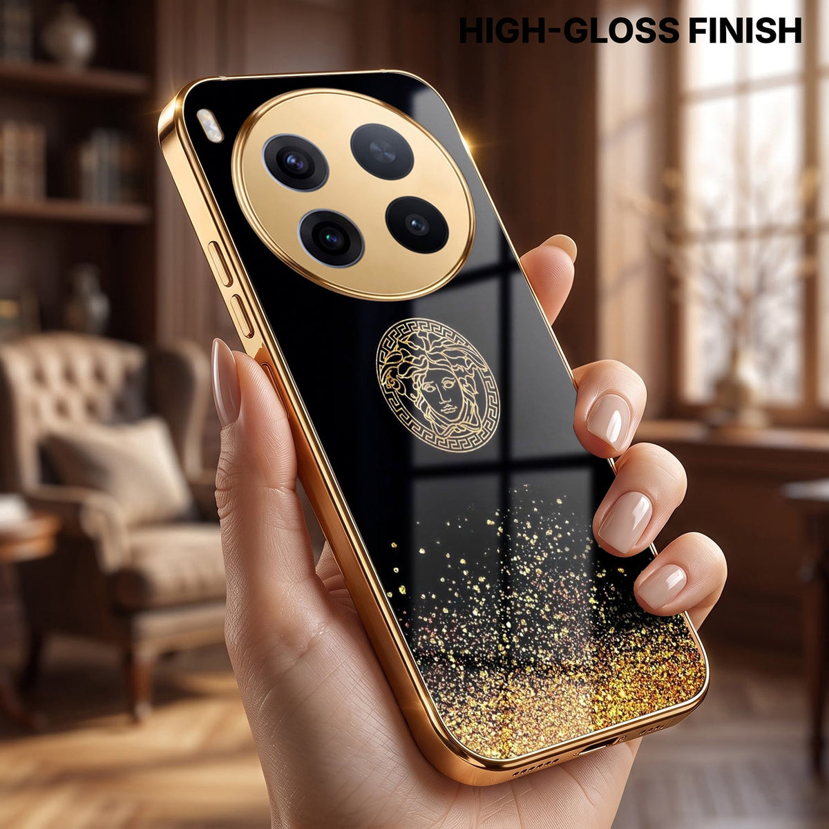 Vivo X300 Pro 5G Medusa Head Gold Electroplated Glass Phone Back Case