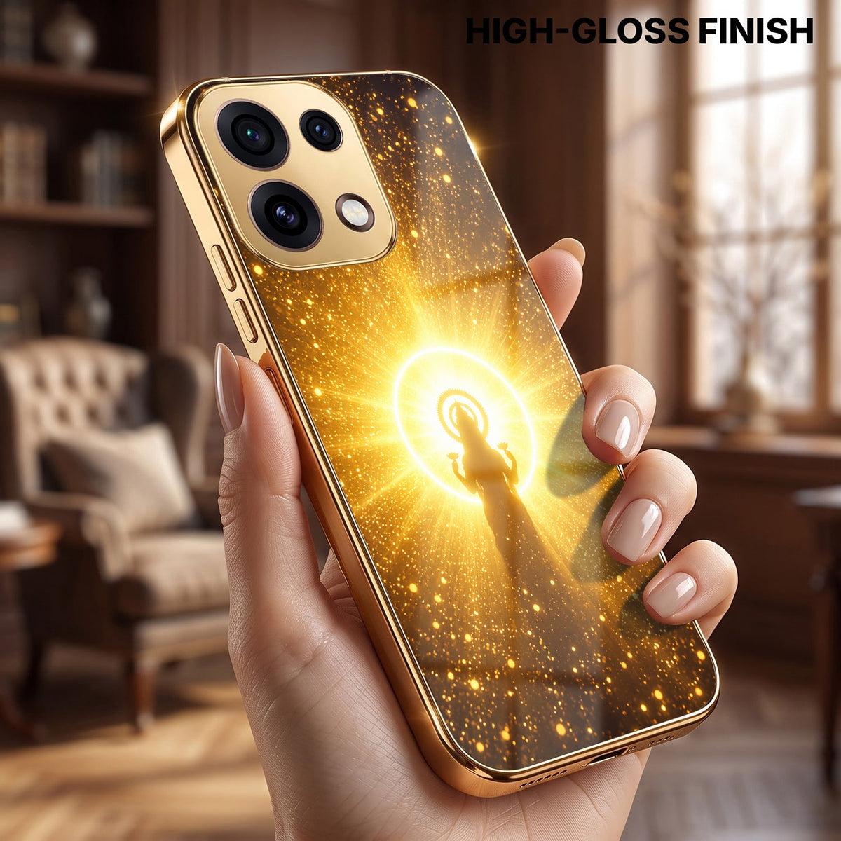 Oppo Reno 16C 5G Lakshmi Sacred Gold Electroplated Glass Phone Back Case