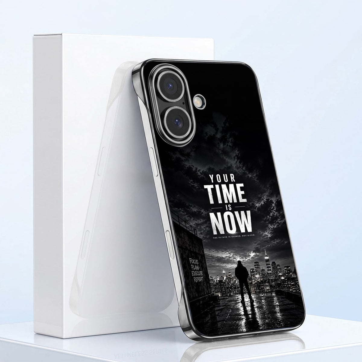 iPhone 16 5G Your Time Black Printed  Frameless Back Case