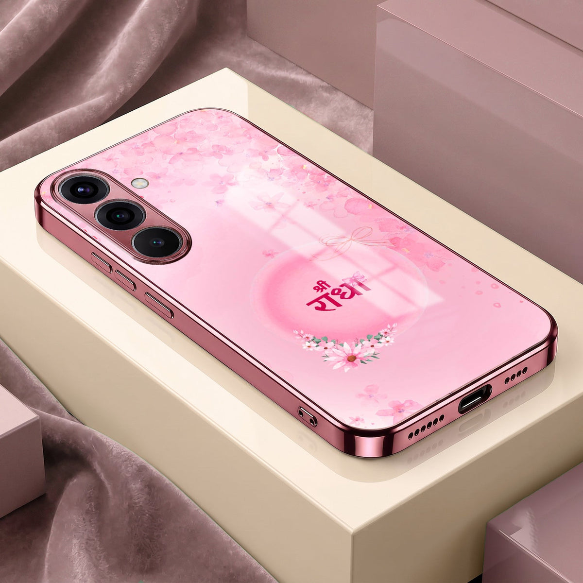 Samsung Galaxy A36 5G Luxury Shree Radha Pink Electroplated Glass Phone Back Case