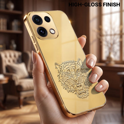 Oppo Reno 16C 5G Golden Tiger Face Gold Electroplated Glass Phone Back Case