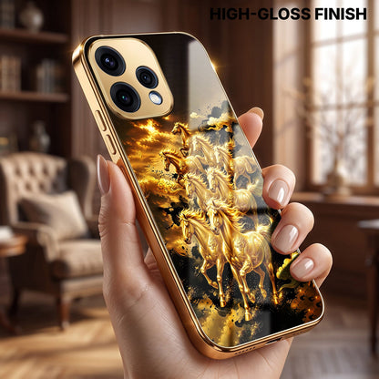 Oppo Reno 15 5G Horses Royal Glory Gold Electroplated Glass Phone Back Case