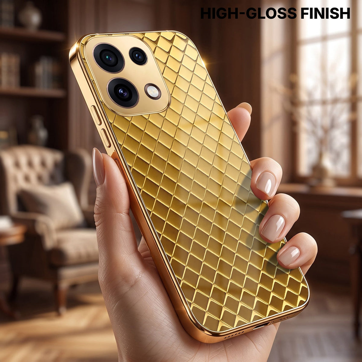 Oppo Reno 16C 5G  Golden Criss Cross Gold Electroplated Glass Phone Back Case