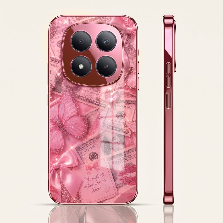 Redmi Note 15 Pro+ 5G Luxury Dollar Butterfly Pink Electroplated Glass Phone Back Case