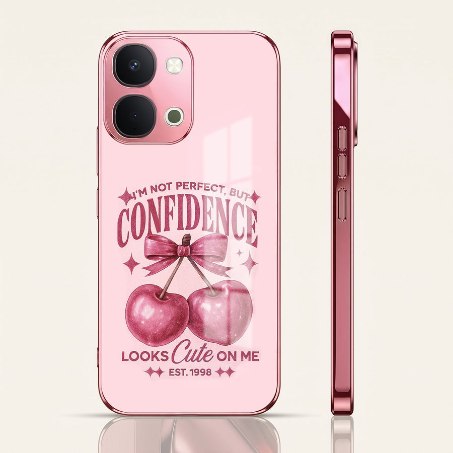 Vivo T5x 5G Luxury Cherry Bow Pink Electroplated Glass Phone Back Case