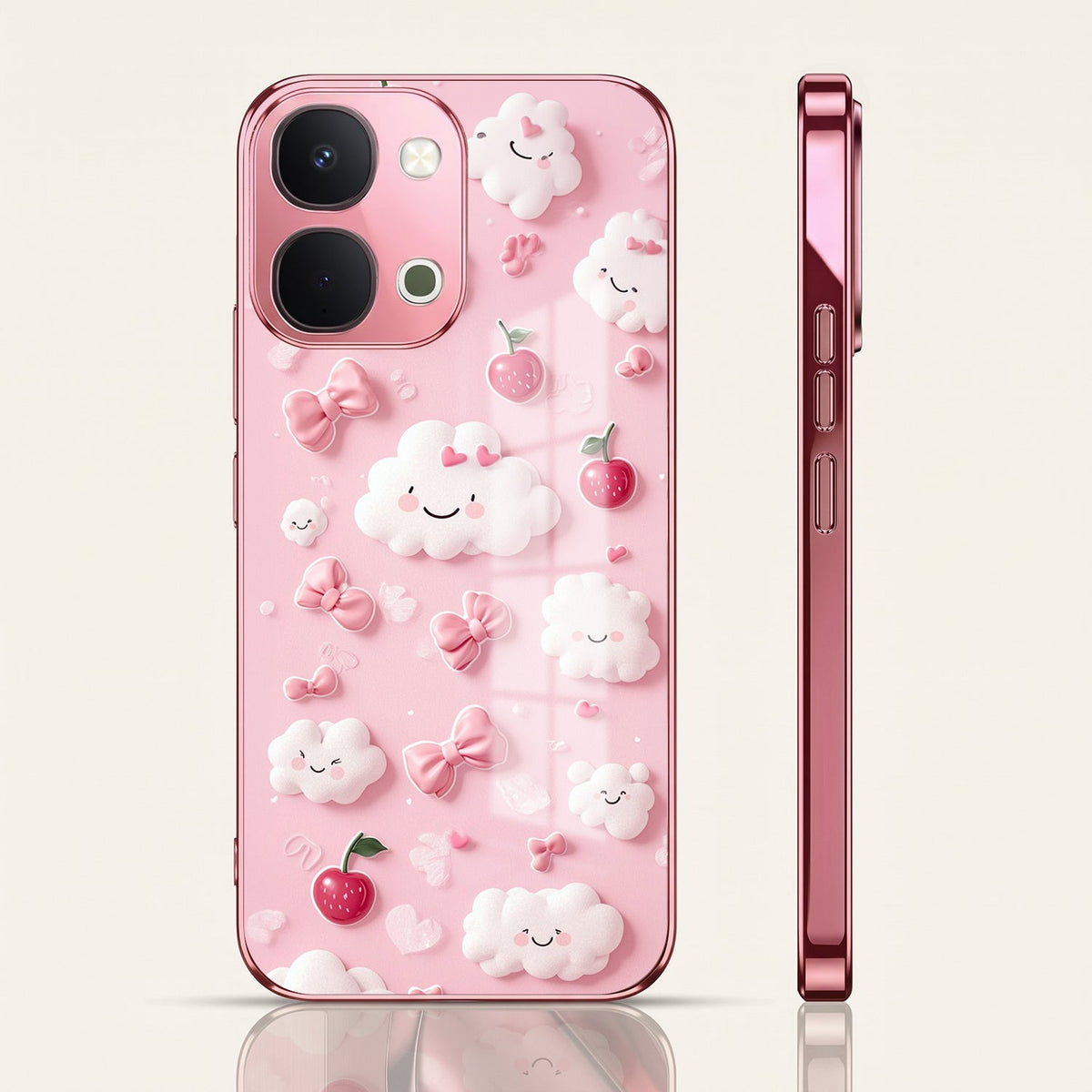 Vivo T5x 5G Luxury 3D Clouds Pink Electroplated Glass Phone Back Case