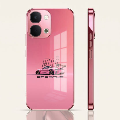 Vivo T5x 5G Luxury Porsche 911 Pink Electroplated Glass Phone Back Case