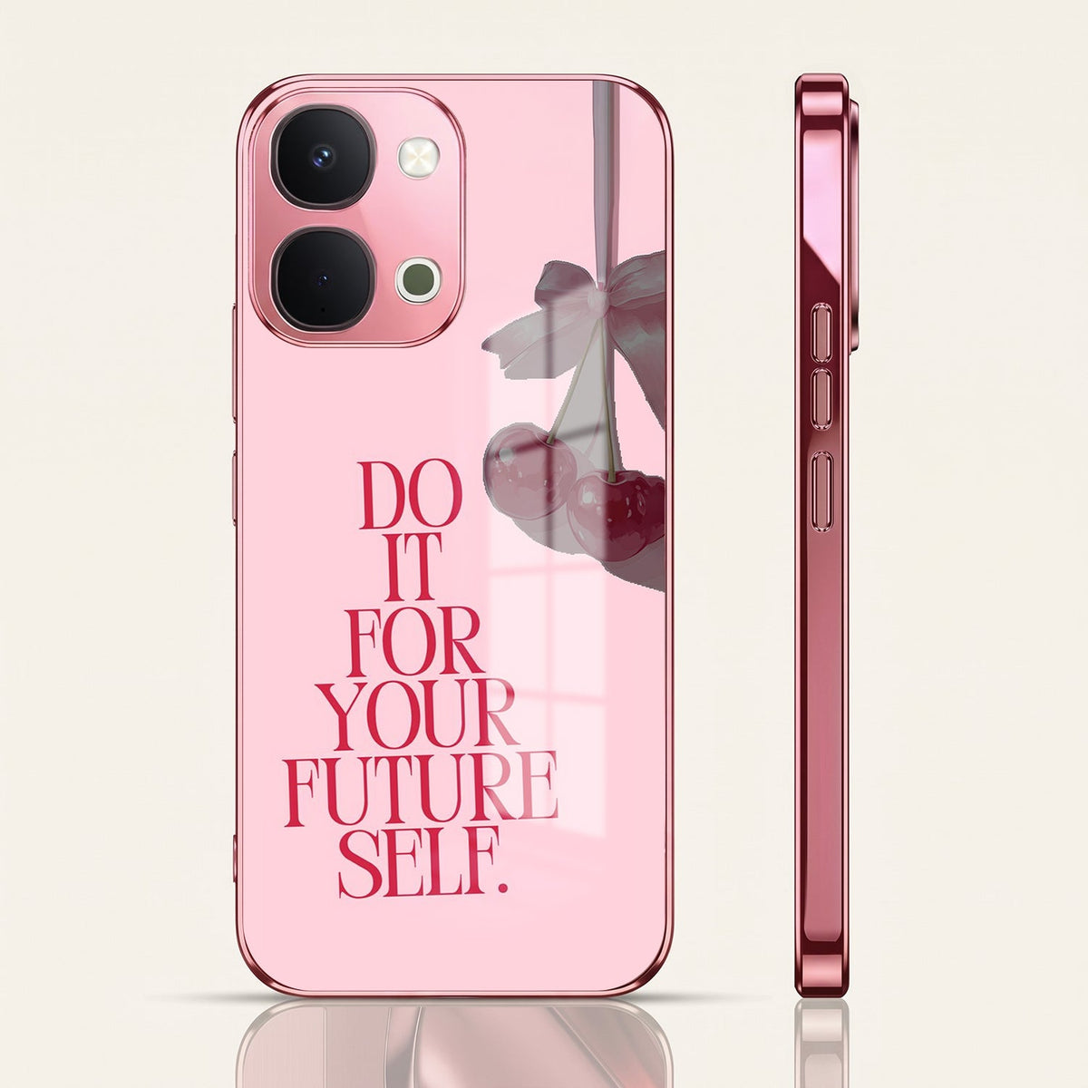 Vivo T5x 5G Future Self Pink Electroplated Glass Phone Back Case