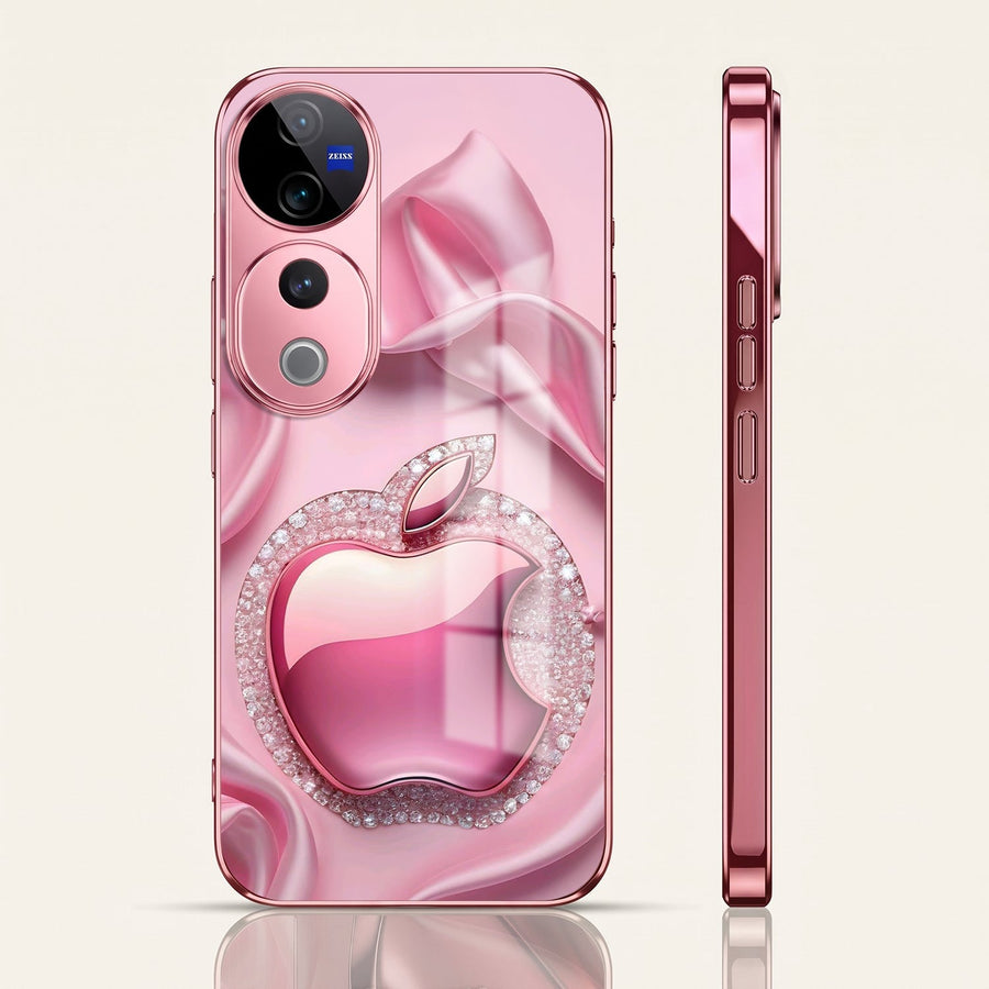 Vivo V40 Pro 5G Luxury Apple Logo Pink Electroplated Glass Phone Back Case