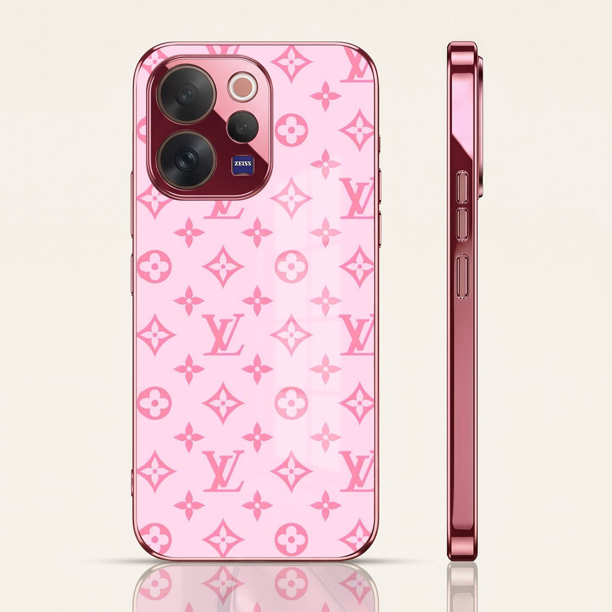 Vivo V70 5G Luxury Monogram Pink Electroplated Glass Phone Back Case