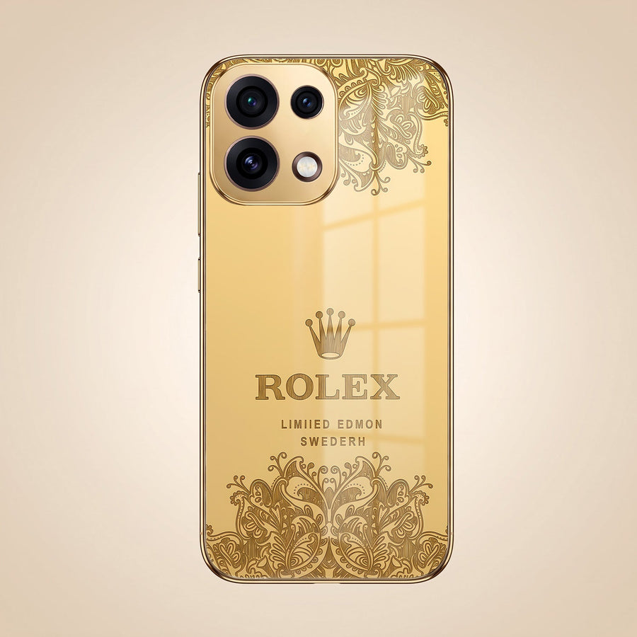 Oppo Reno 16C 5G Rolex Crown Gold Electroplated Glass Phone Back Case