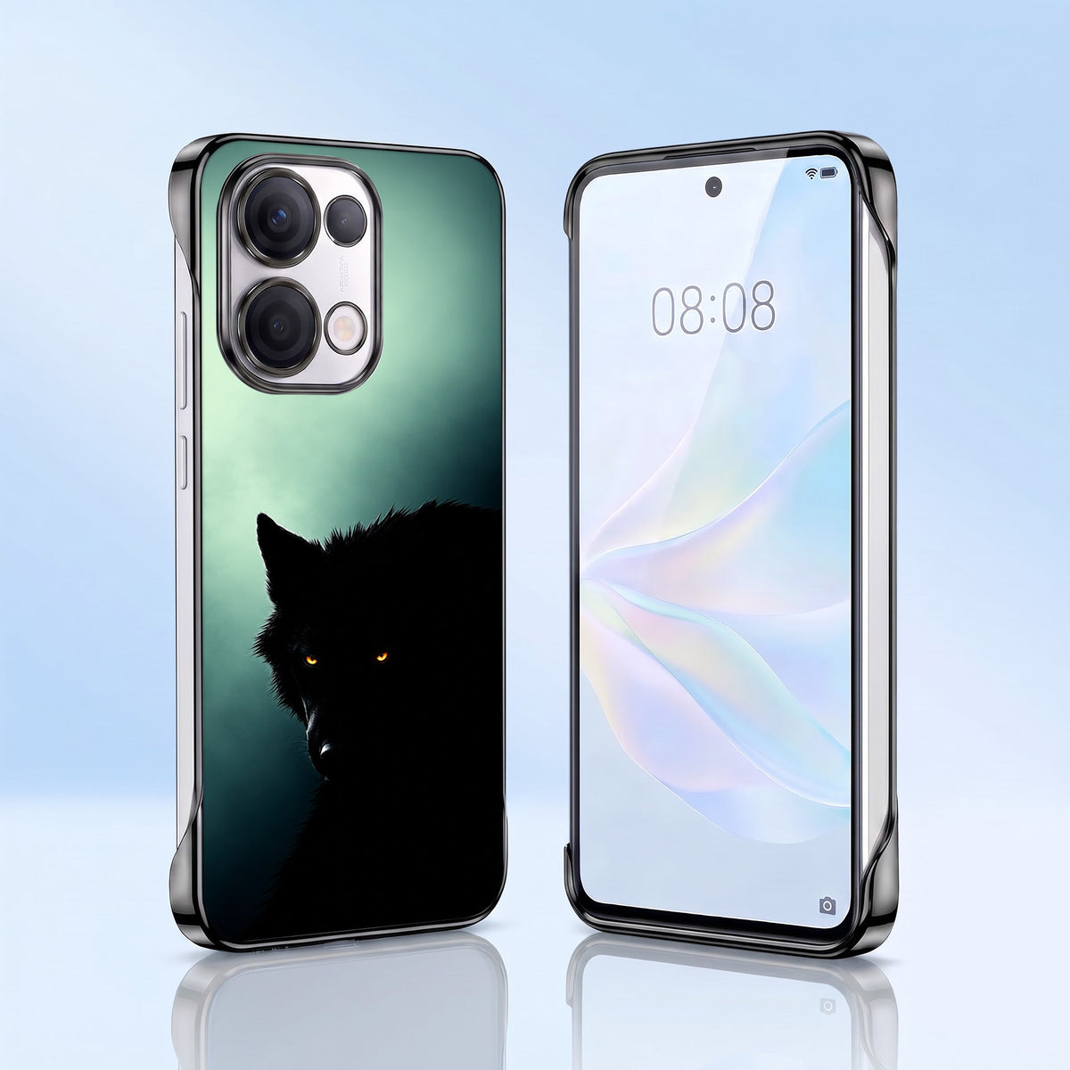 Oppo Reno 13 5G Wild Wolf Black Printed  Frameless Back Case