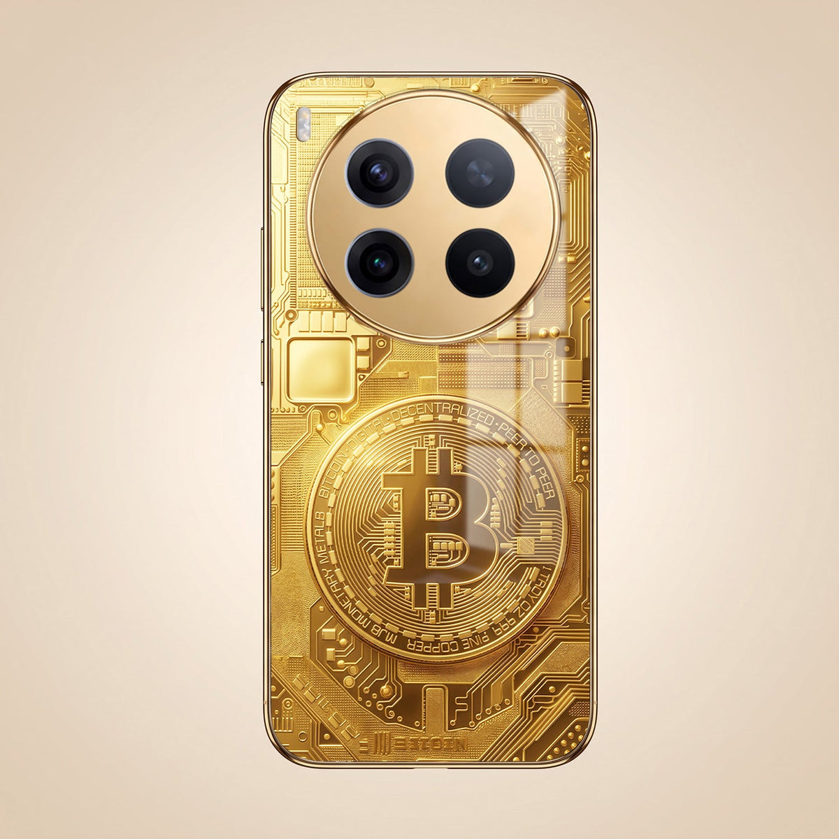 Vivo X300 Pro 5G Bitcoin Gold Electroplated Glass Phone Back Case