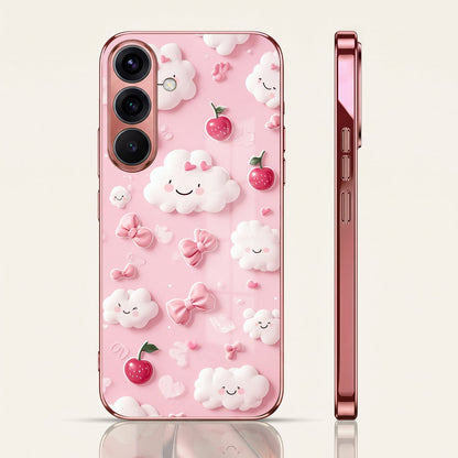 Samsung Galaxy A36 5G Luxury 3D Clouds Pink Electroplated Glass Phone Back Case