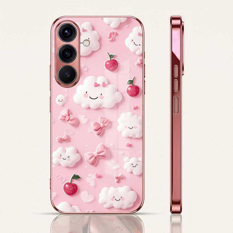 Samsung Galaxy A36 5G Luxury 3D Clouds Pink Electroplated Glass Phone Back Case