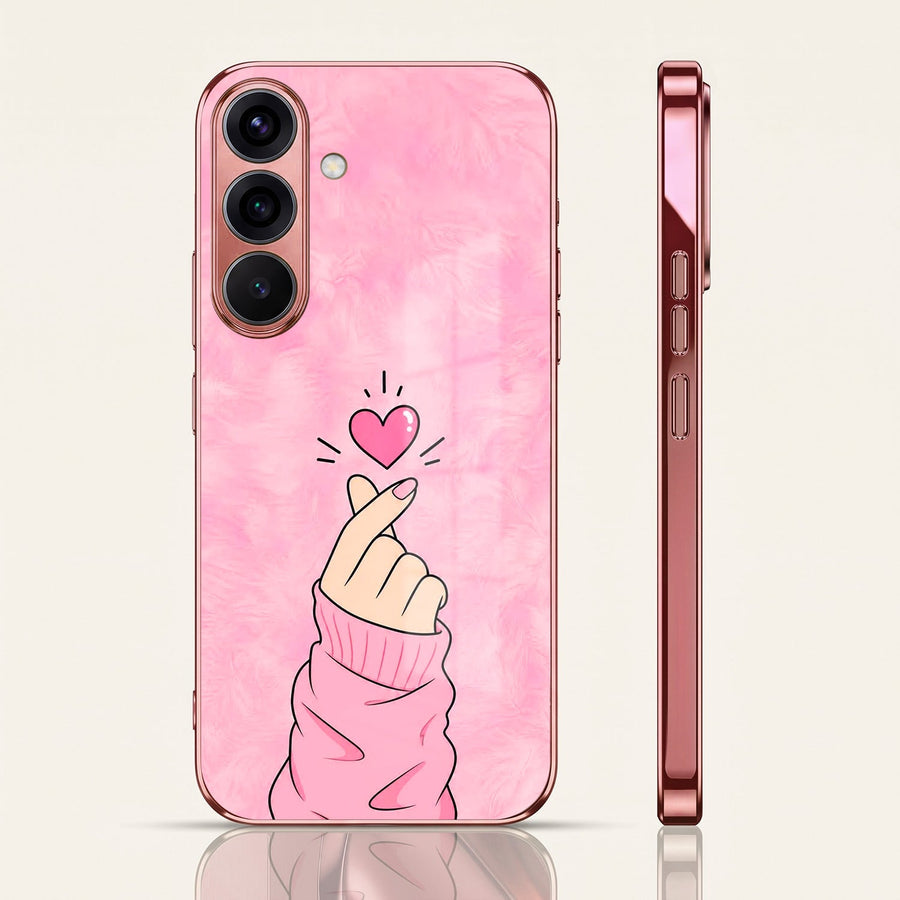 Samsung Galaxy A36 5G Luxury Heart Pink Electroplated Glass Phone Back Case