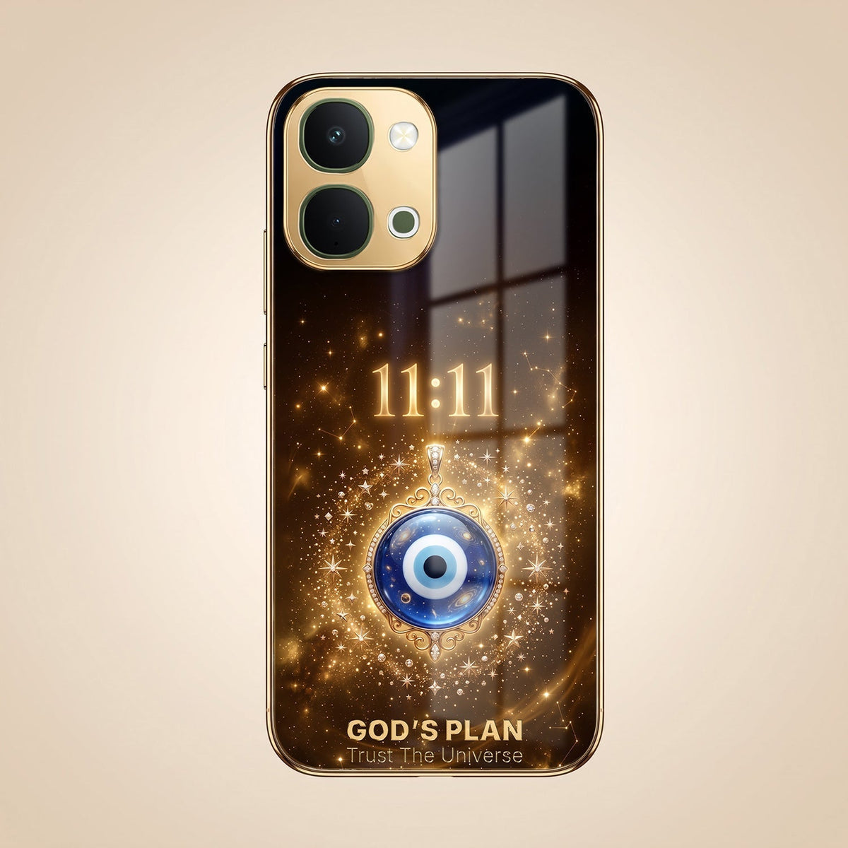 Vivo Y51 Pro 5G God’s Plan Evil Eye Gold Electroplated Glass Phone Back Case