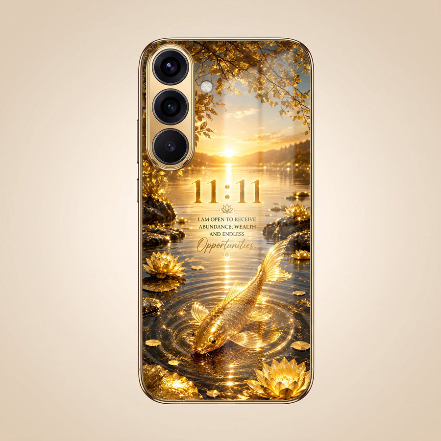 Samsung Galaxy A56 5G 11:11 Manifestation Gold Electroplated Glass Phone Back Case