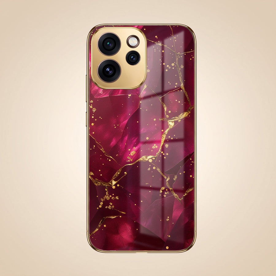 Oppo Reno 15 Pro Mini 5G Luxury Crimson Marble Gold Electroplated Glass Phone Back Case