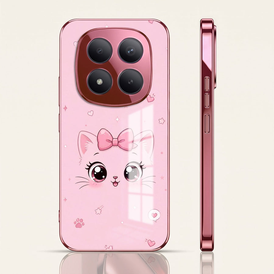 Redmi Note 15 Pro+ 5G Luxury Cute Cat Pink Electroplated Glass Phone Back Case