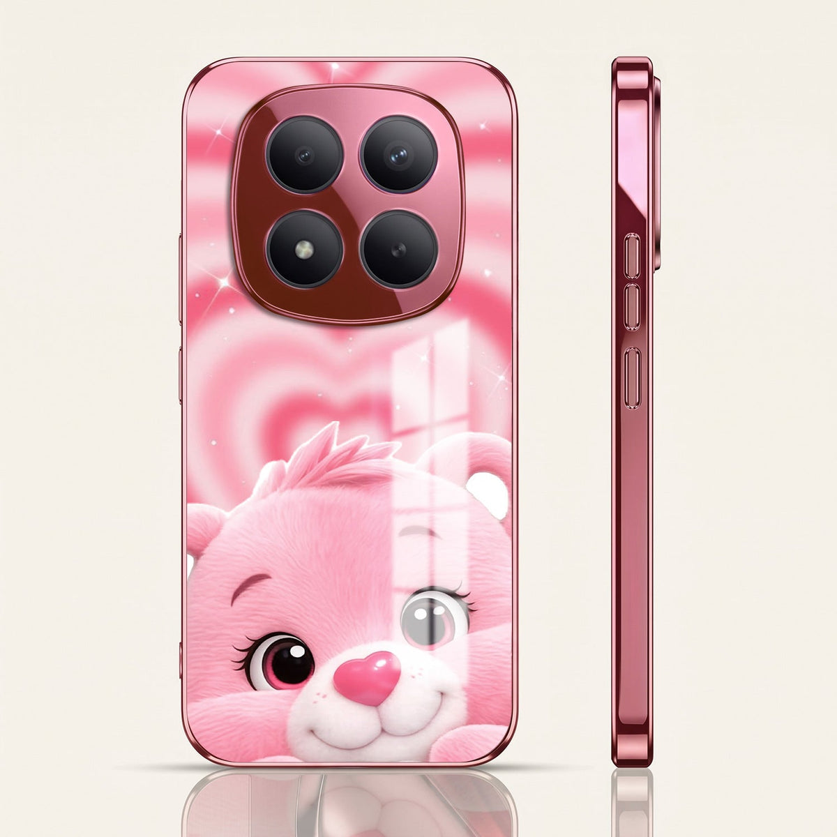 Redmi Note 15 Pro+ 5G Luxury Cute Teddy Pink Electroplated Glass Phone Back Case