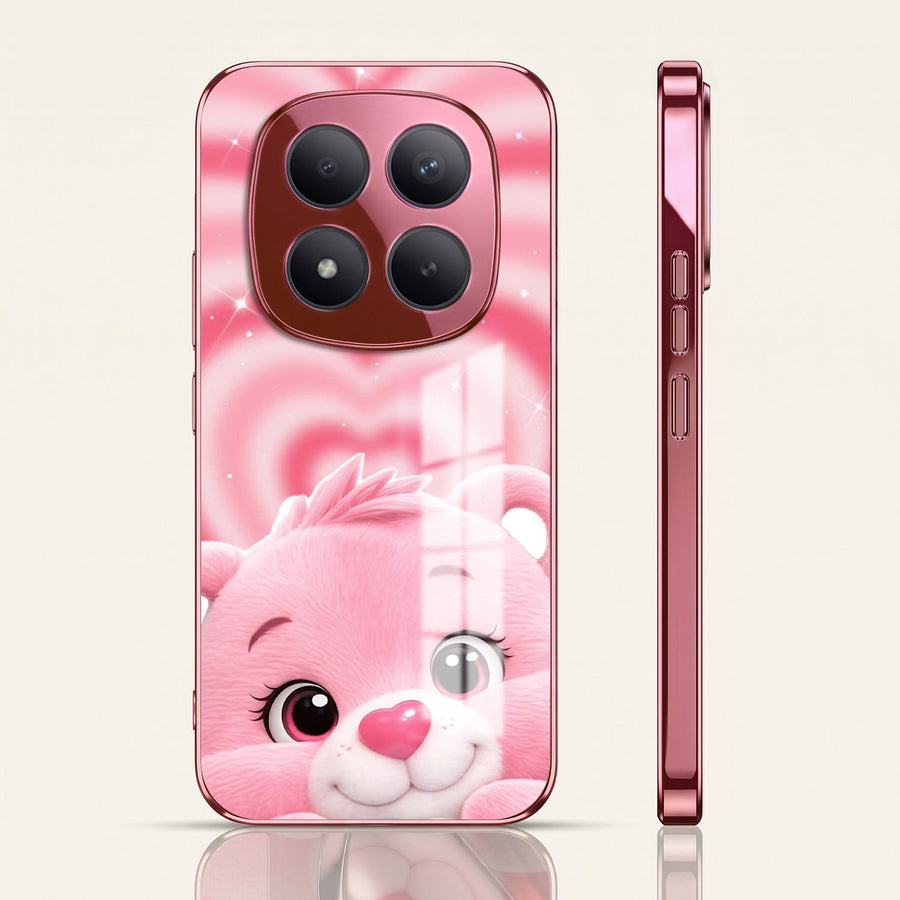 Redmi Note 15 Pro+ 5G Luxury Cute Teddy Pink Electroplated Glass Phone Back Case