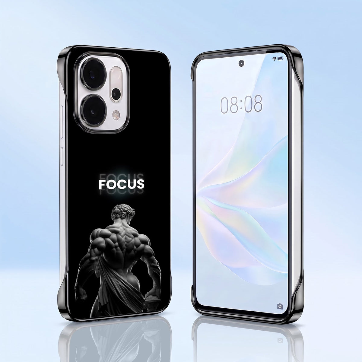Oppo Reno 14 5G Focus Black Printed  Frameless Back Case