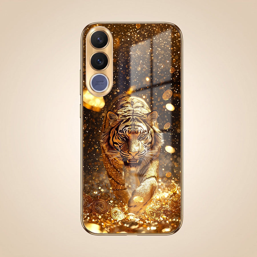 Vivo V70 FE 5G Luxury Tiger Gold Electroplated Glass Phone Back Case