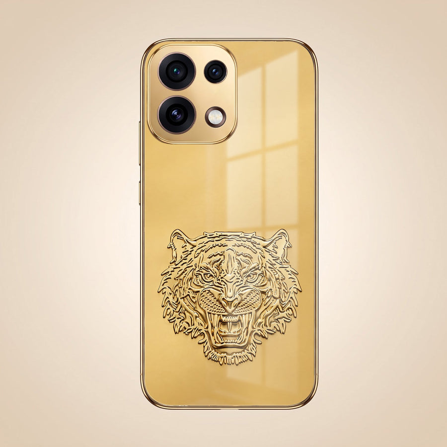 Oppo Reno 16C 5G Golden Tiger Face Gold Electroplated Glass Phone Back Case