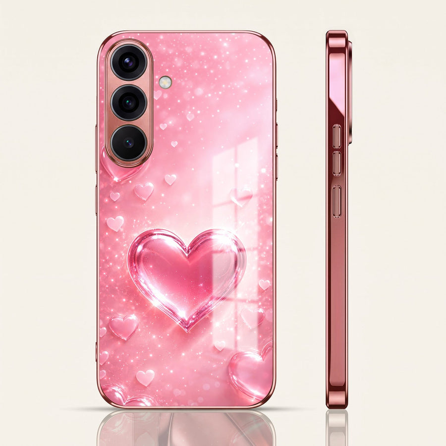 Samsung Galaxy A36 5G Luxury 3D Jelly Heart Pink Electroplated Glass Phone Back Case