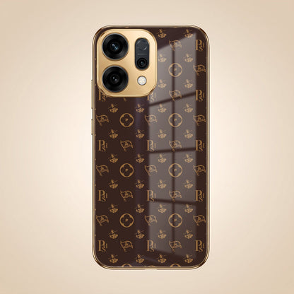 Oppo Reno 13 5G Luxury Monogram Brown Gold Electroplated Glass Phone Back Case