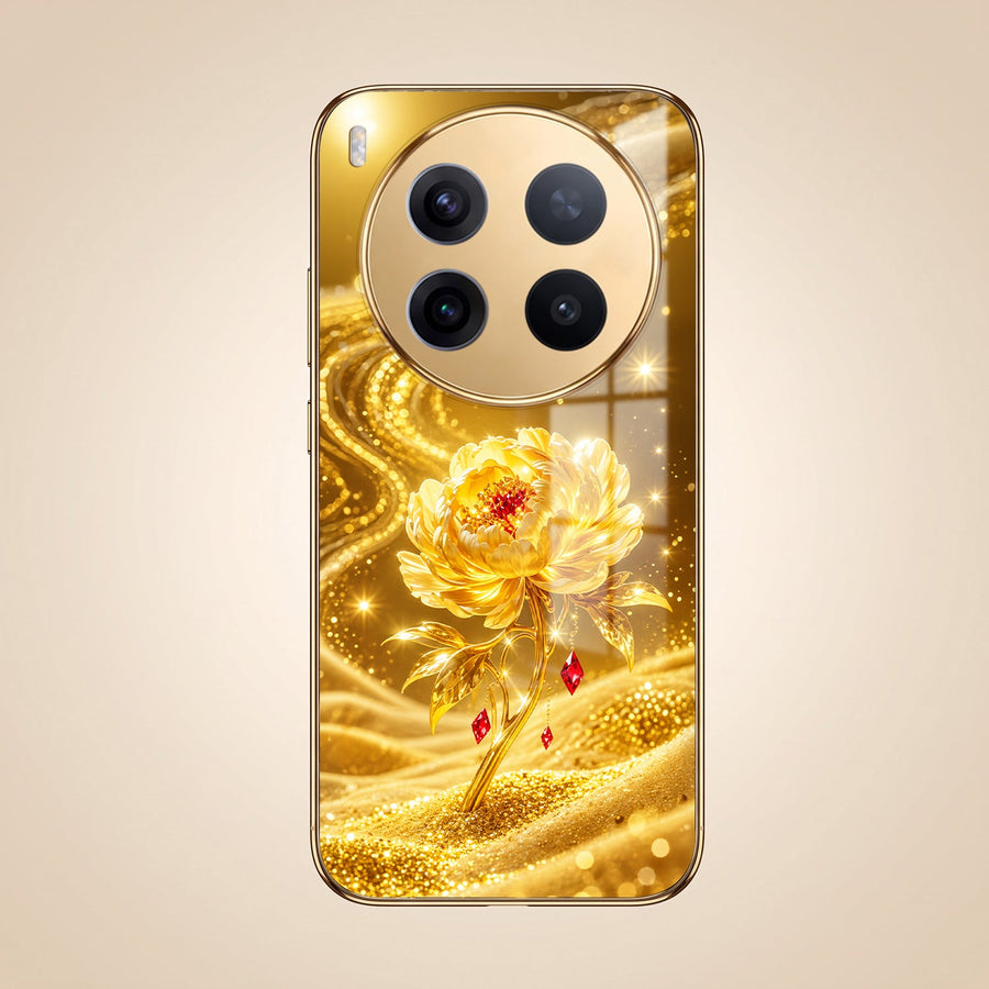 Vivo X300 Pro 5G Golden Rose Elegance Gold Electroplated Glass Phone Back Case