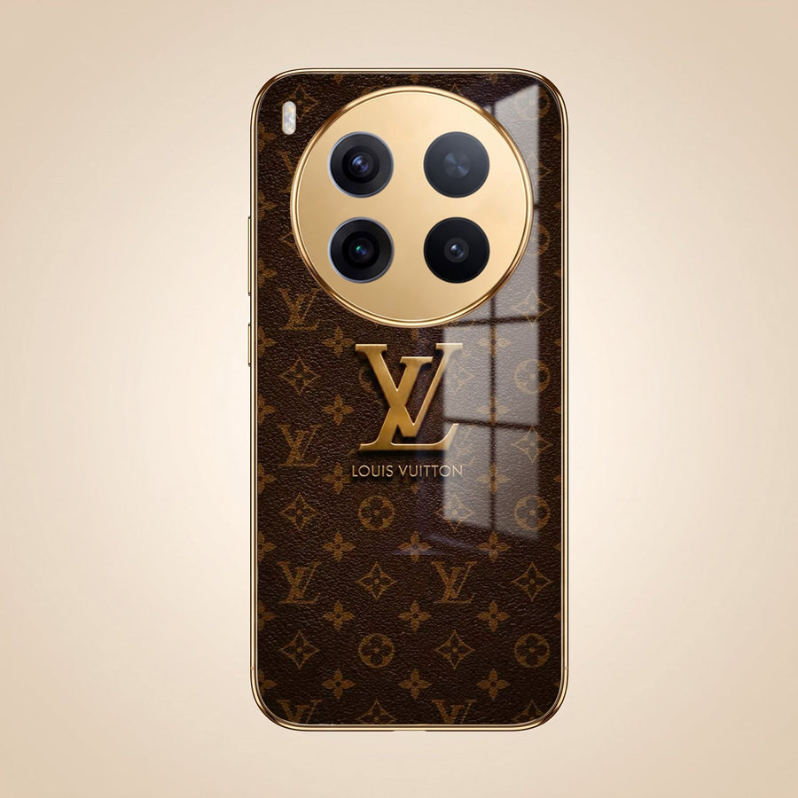 Vivo X300 Pro 5G LV Brown Monogram Gold Electroplated Glass Phone Back Case