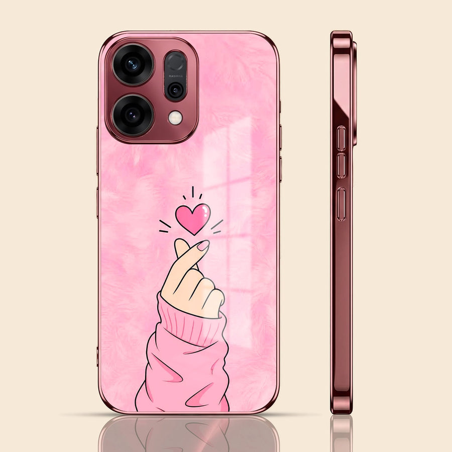 Oppo Reno 14 5G Luxury Heart Pink Electroplated Glass Phone Back Case
